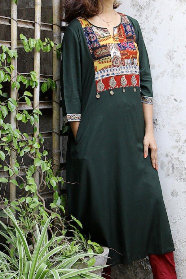 Dark Slate Gray Green Laila Patchwork Kurta