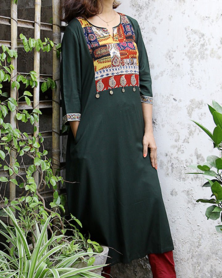 Dark Slate Gray Green Laila Patchwork Kurta