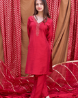 Handcrafted Red Embroidered Co-Ord - Set of 2