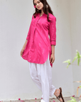 Hot Pink Ikkat Pathani Kurta