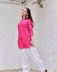 Hot Pink Ikkat Pathani Kurta