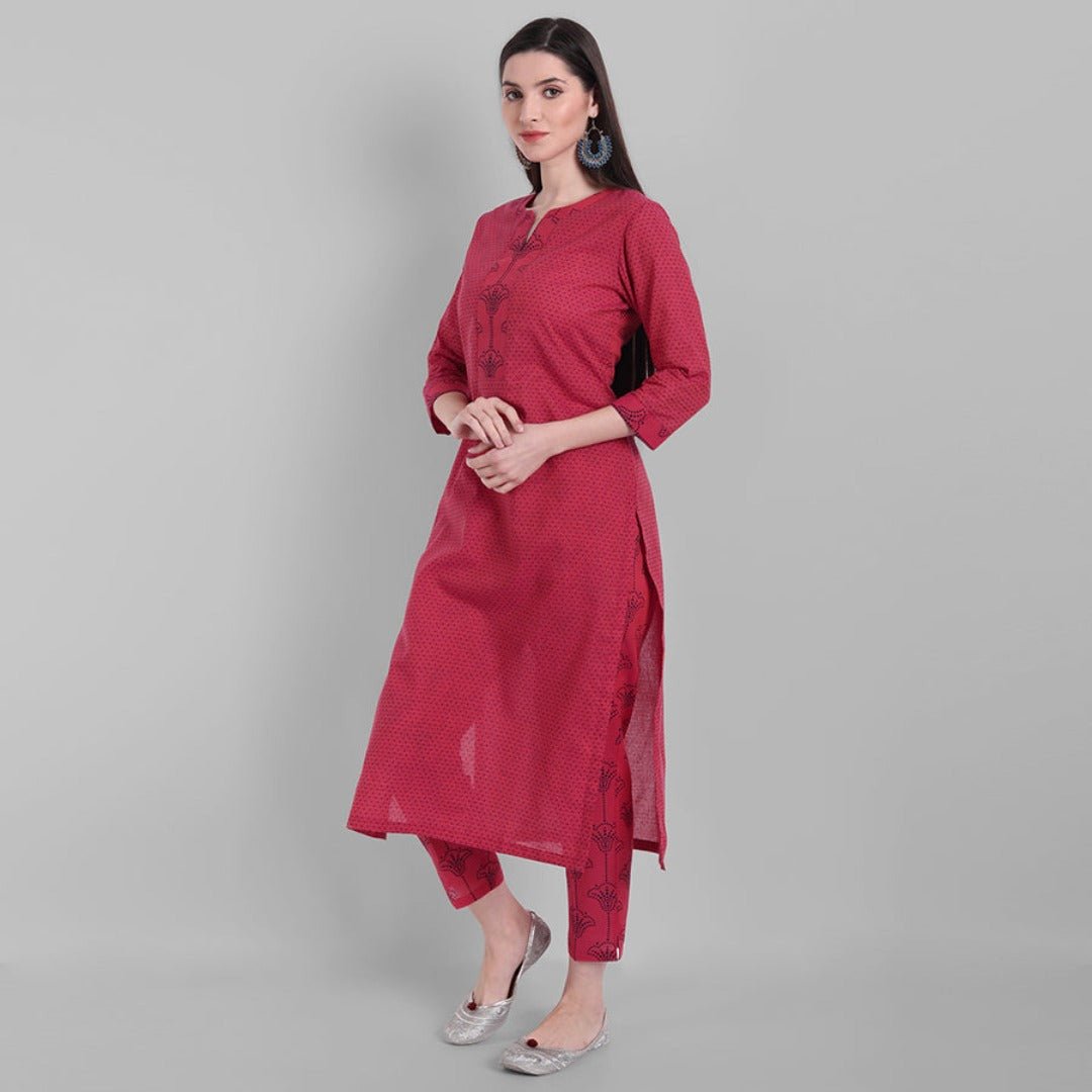 Gray Hot Pink Rangoli Cotton Kurta Pants Set