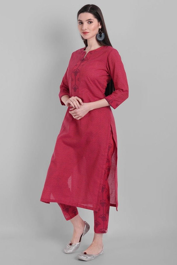 Gray Hot Pink Rangoli Cotton Kurta Pants Set