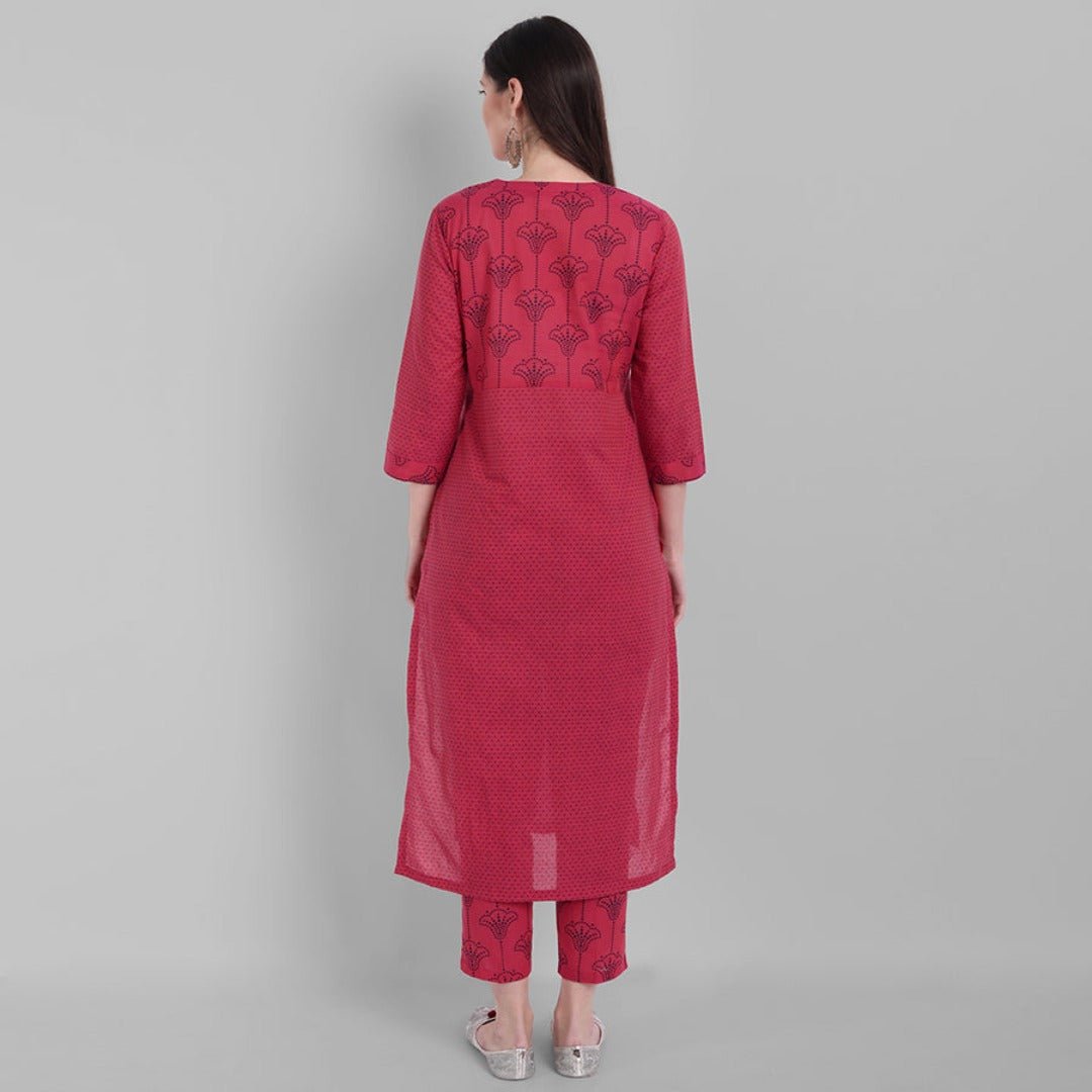 Gray Hot Pink Rangoli Cotton Kurta Pants Set