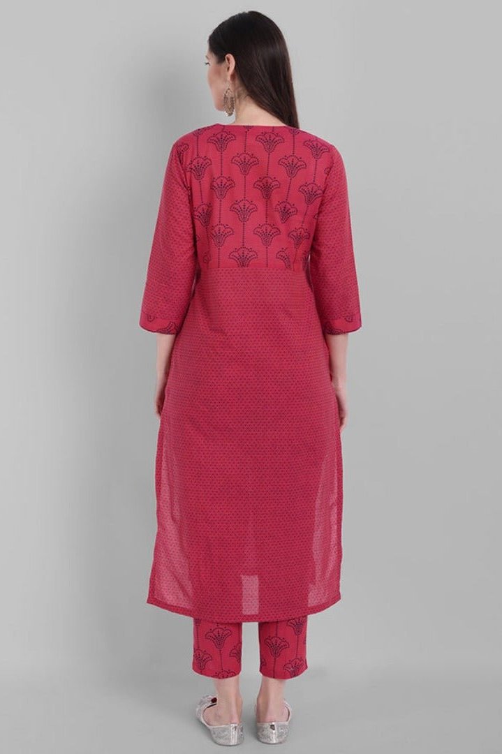 Gray Hot Pink Rangoli Cotton Kurta Pants Set