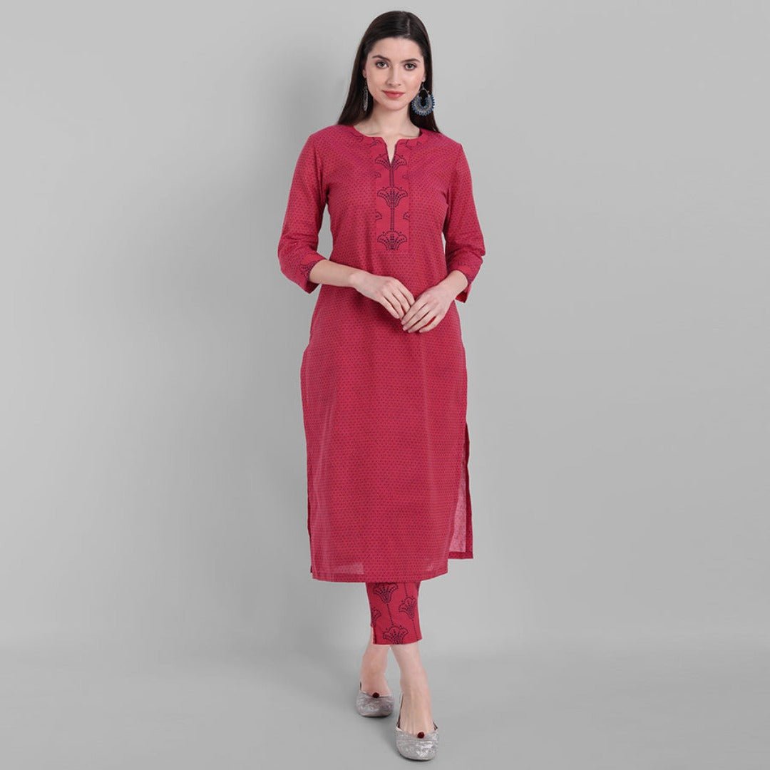 Gray Hot Pink Rangoli Cotton Kurta Pants Set