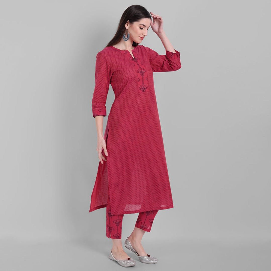 Gray Hot Pink Rangoli Cotton Kurta Pants Set