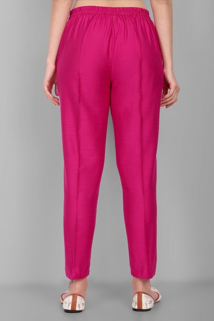 Hot Pink Straight Cotton Silk Pant with Pockets