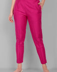 Hot Pink Straight Cotton Silk Pant with Pockets