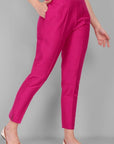 Hot Pink Straight Cotton Silk Pant with Pockets