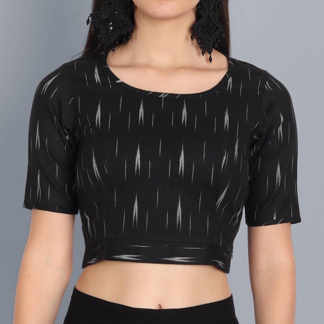 Black Ikkat Black Round Neck Blouse