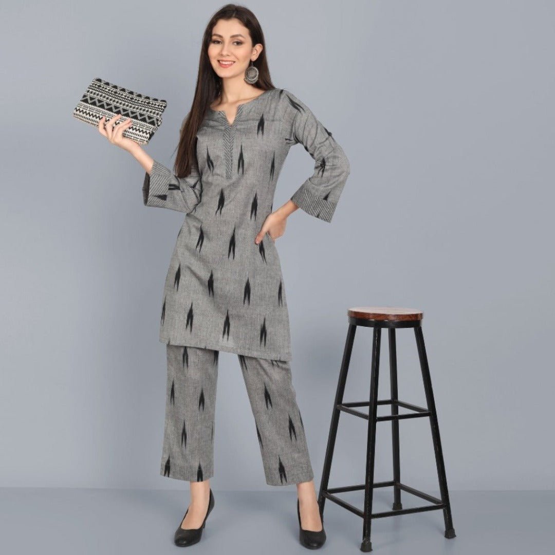 Dark Gray Ikkat Co-Ord set