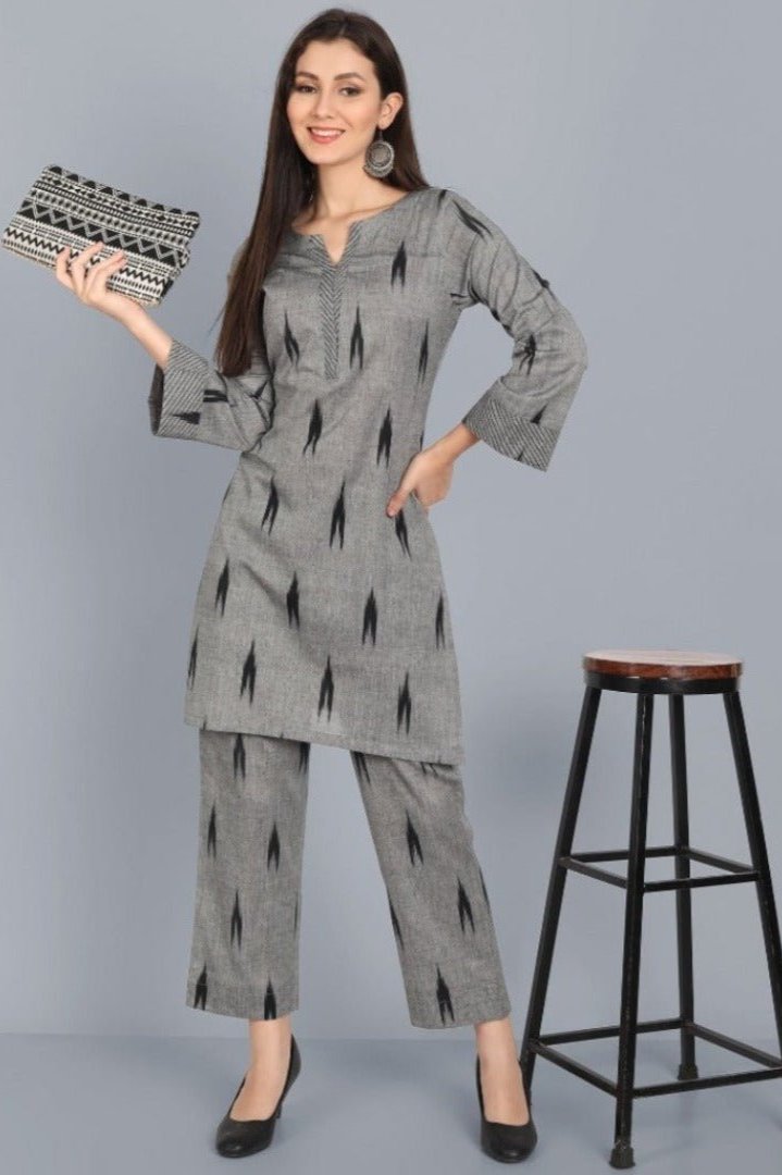 Dark Gray Ikkat Co-Ord set