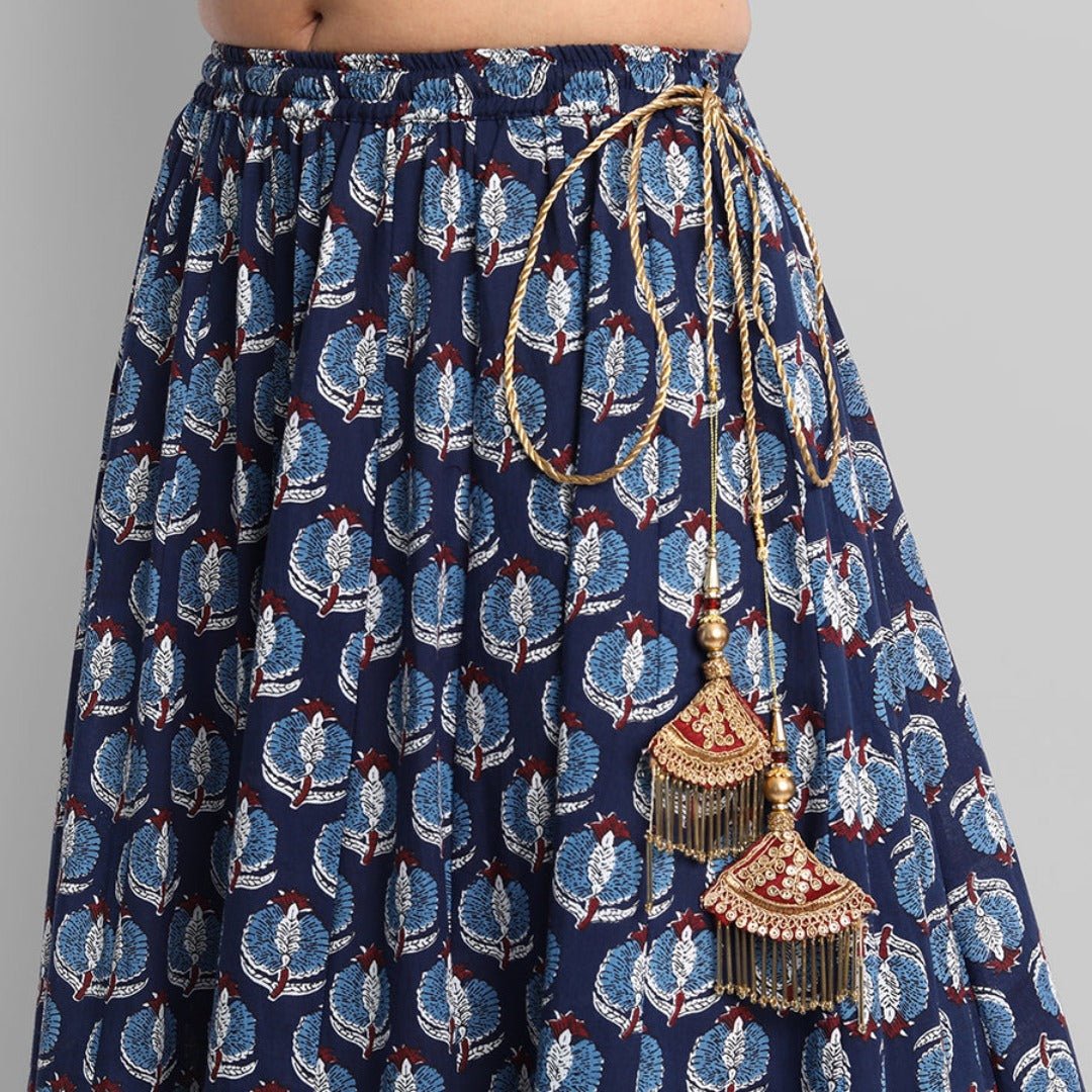 Indigo Kalidaar Cotton Skirt For Women