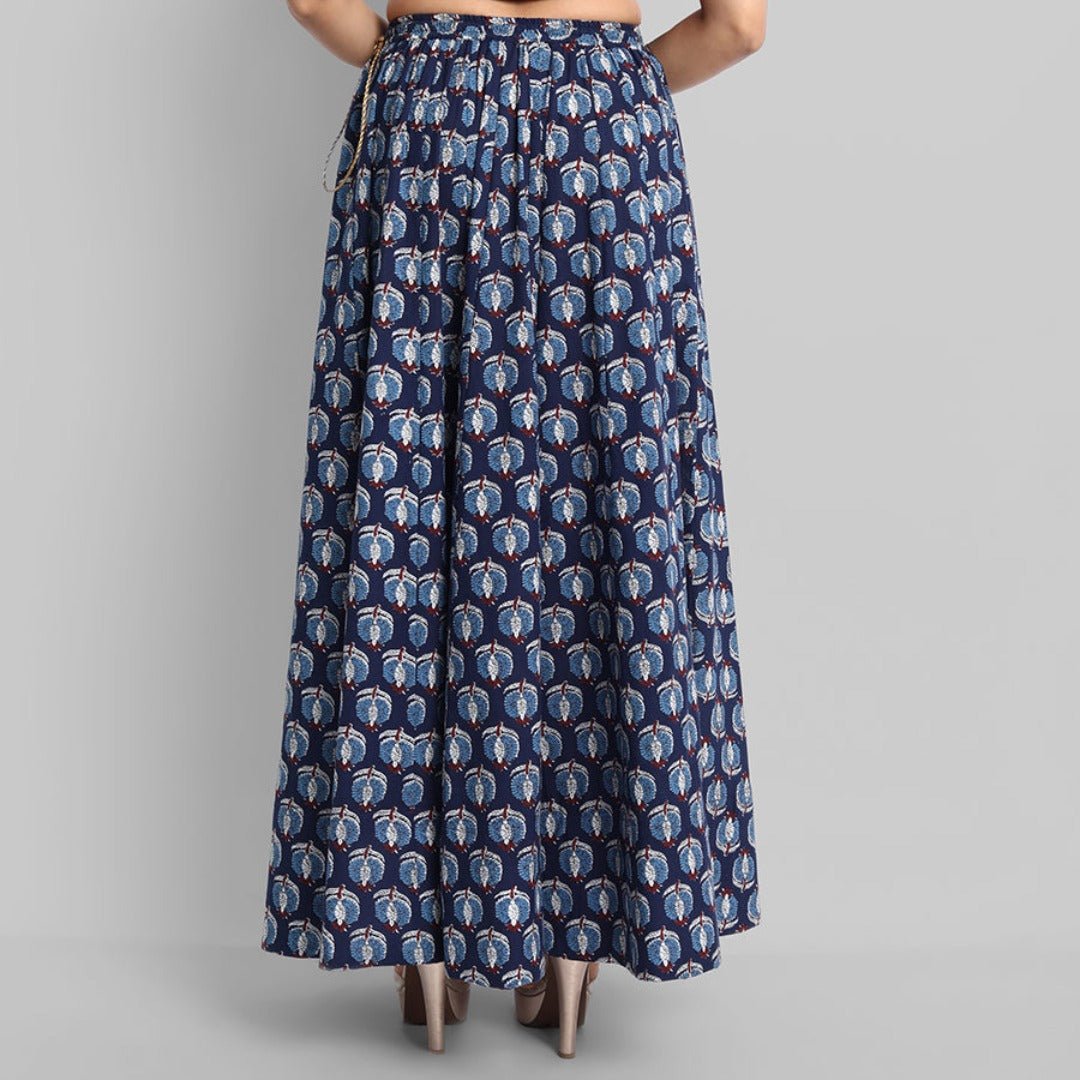 Gray Indigo Printed 24 Kalidar Cotton Skirt