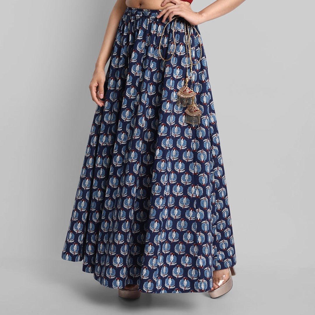 Gray Indigo Printed 24 Kalidar Cotton Skirt