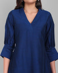 Midnight Blue Amreen Ink Blue A line textured Cotton Silk Kurta and Pant Set