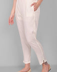 White Cotton Straight Pant with Pockets