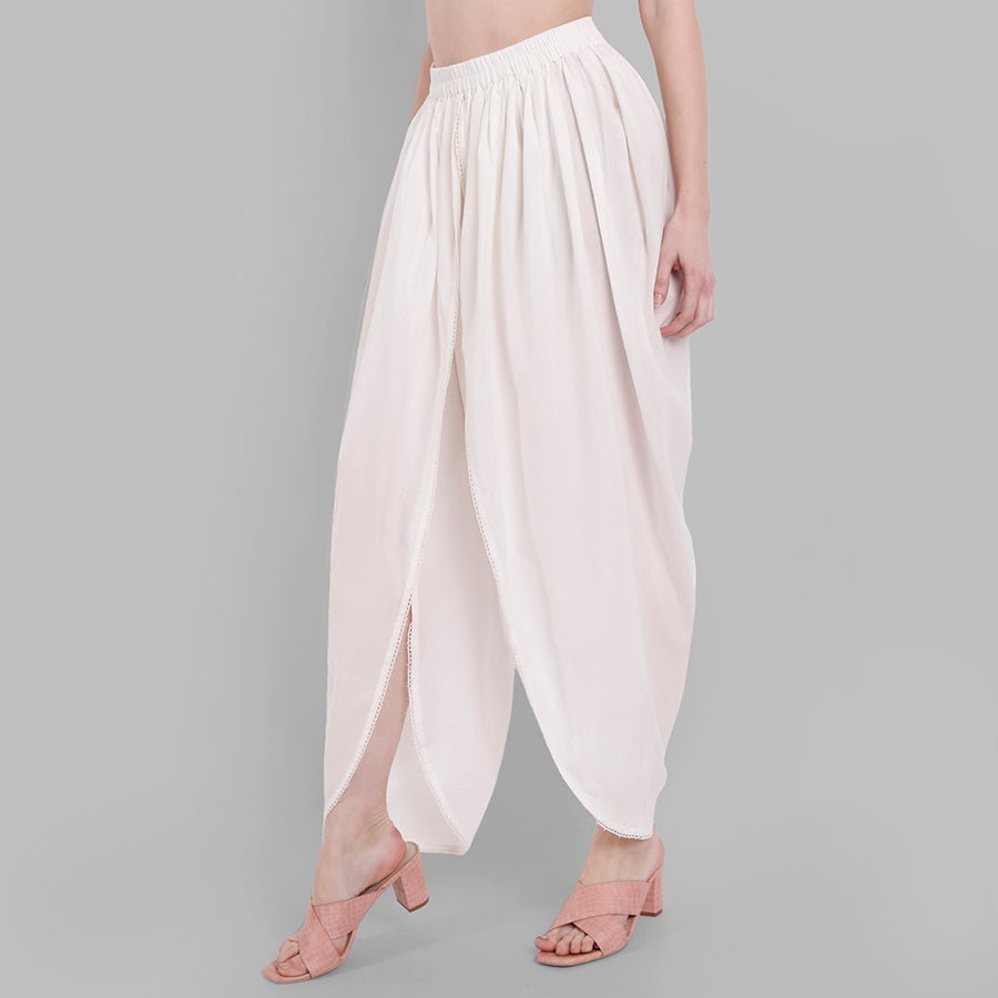 Gray Basic White Cotton Tulip Pants