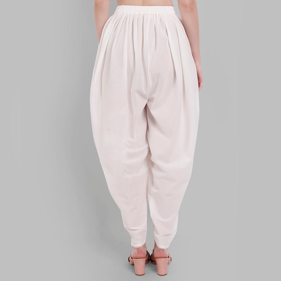 Gray Basic White Cotton Tulip Pants