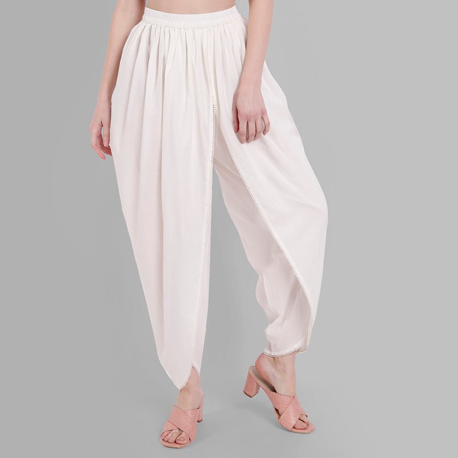 Gray Basic White Cotton Tulip Pants