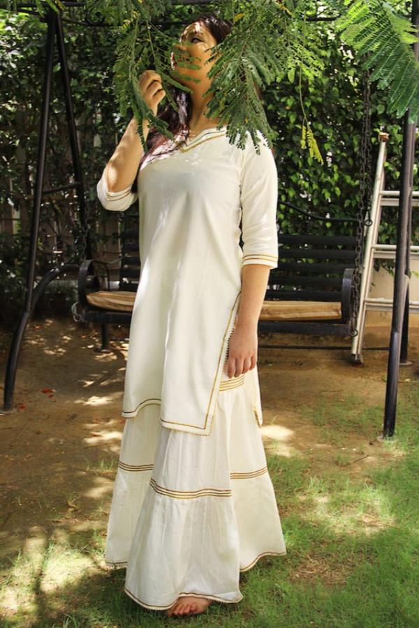 Bisque Off-White Maharani Kurti Gharara Set