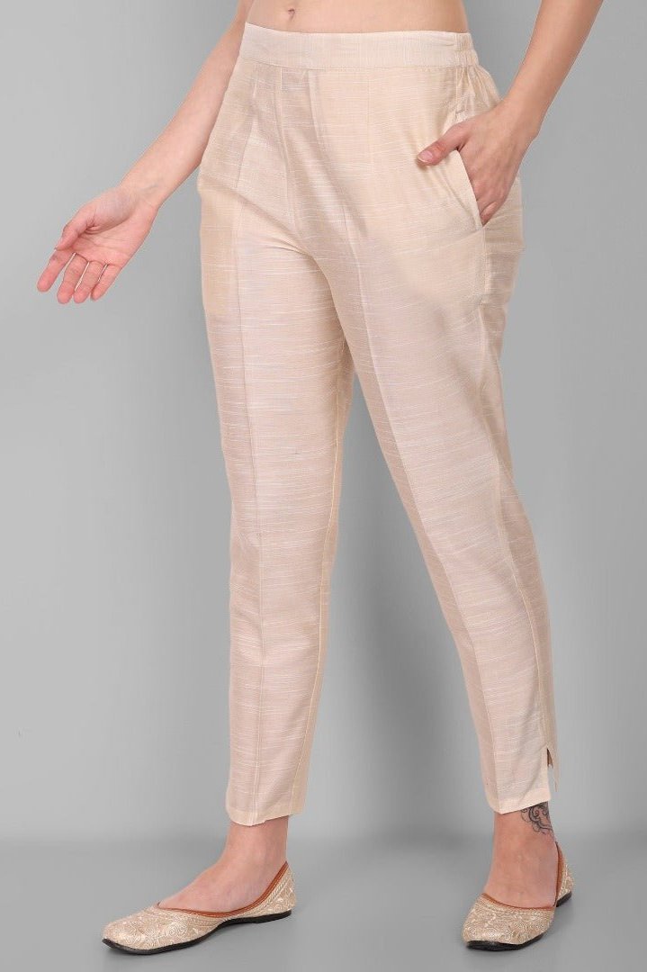 Ivory Straight Cotton Silk Pant with Pockets