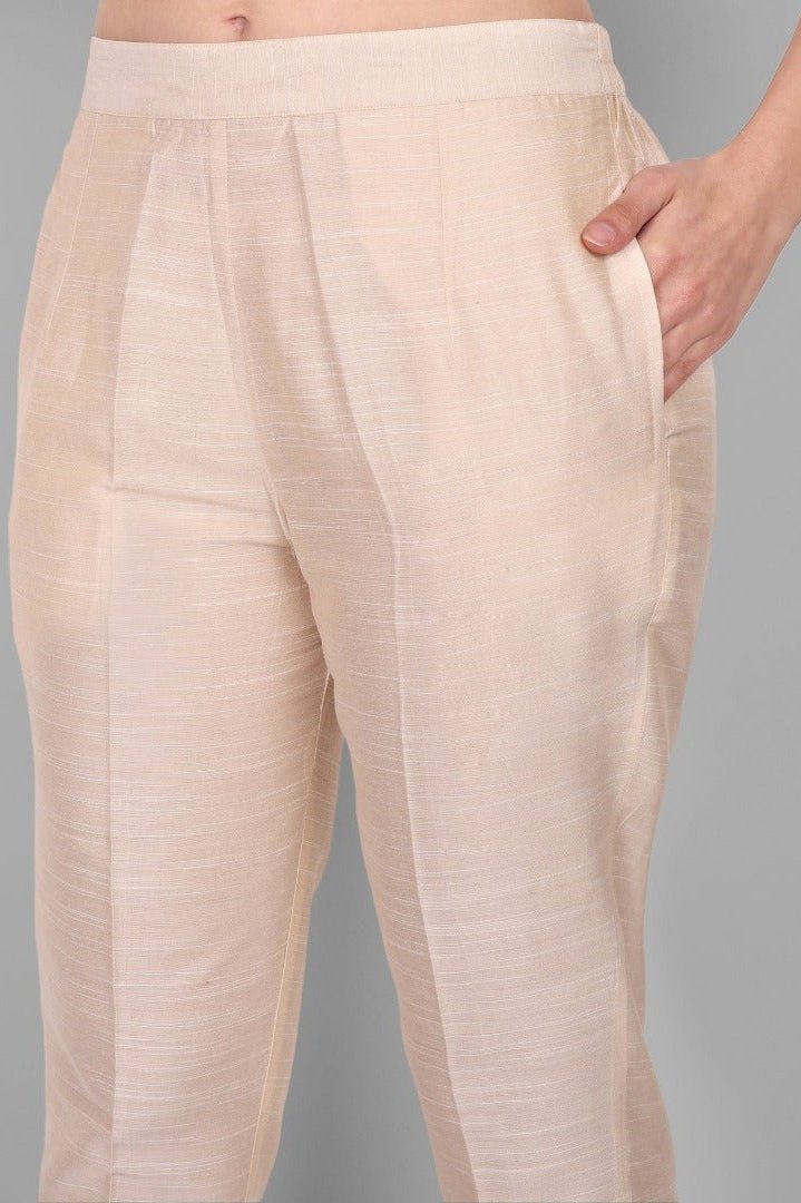 Ivory Straight Cotton Silk Pant with Pockets