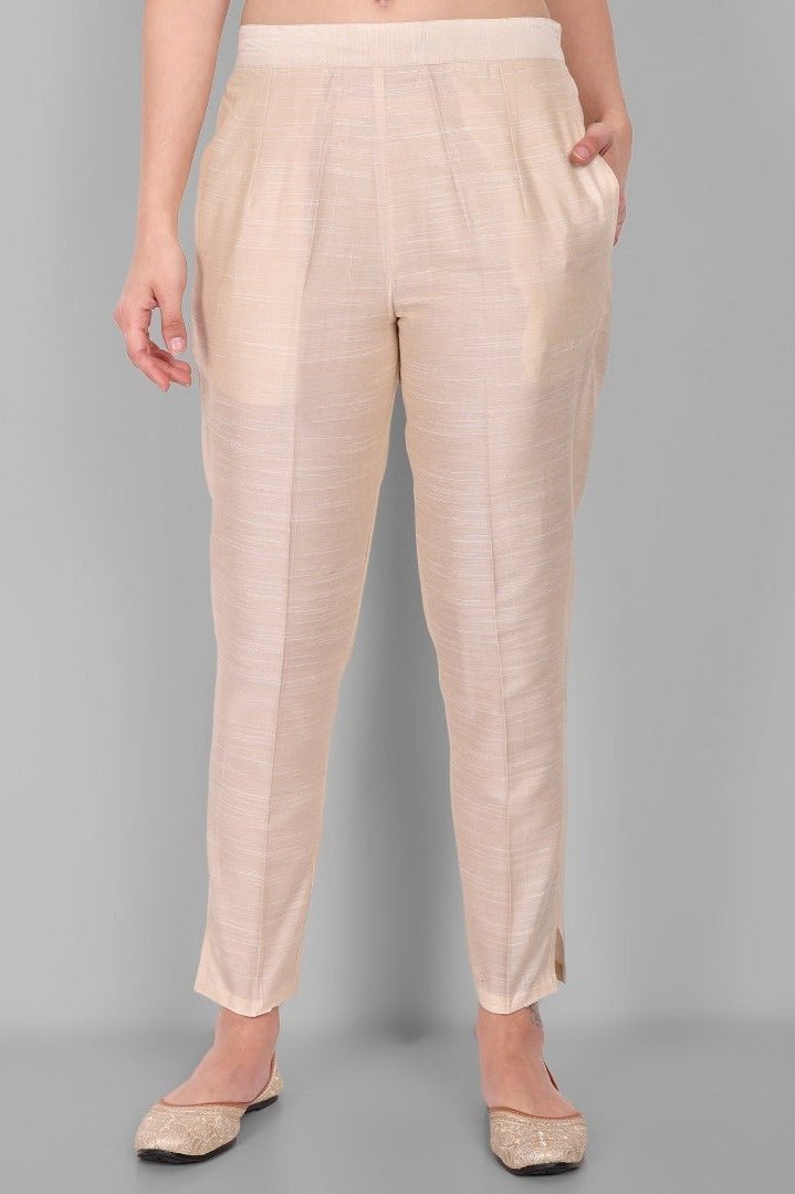 Ivory Straight Cotton Silk Pant with Pockets