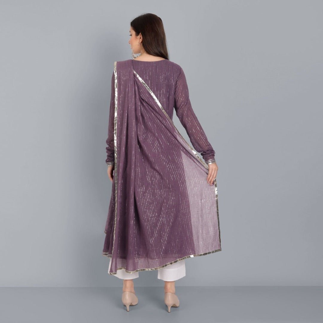 Dark Gray Kaasni Anarkali with Dupatta - Set of 3