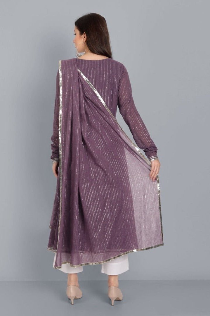 Dark Gray Kaasni Anarkali with Dupatta - Set of 3