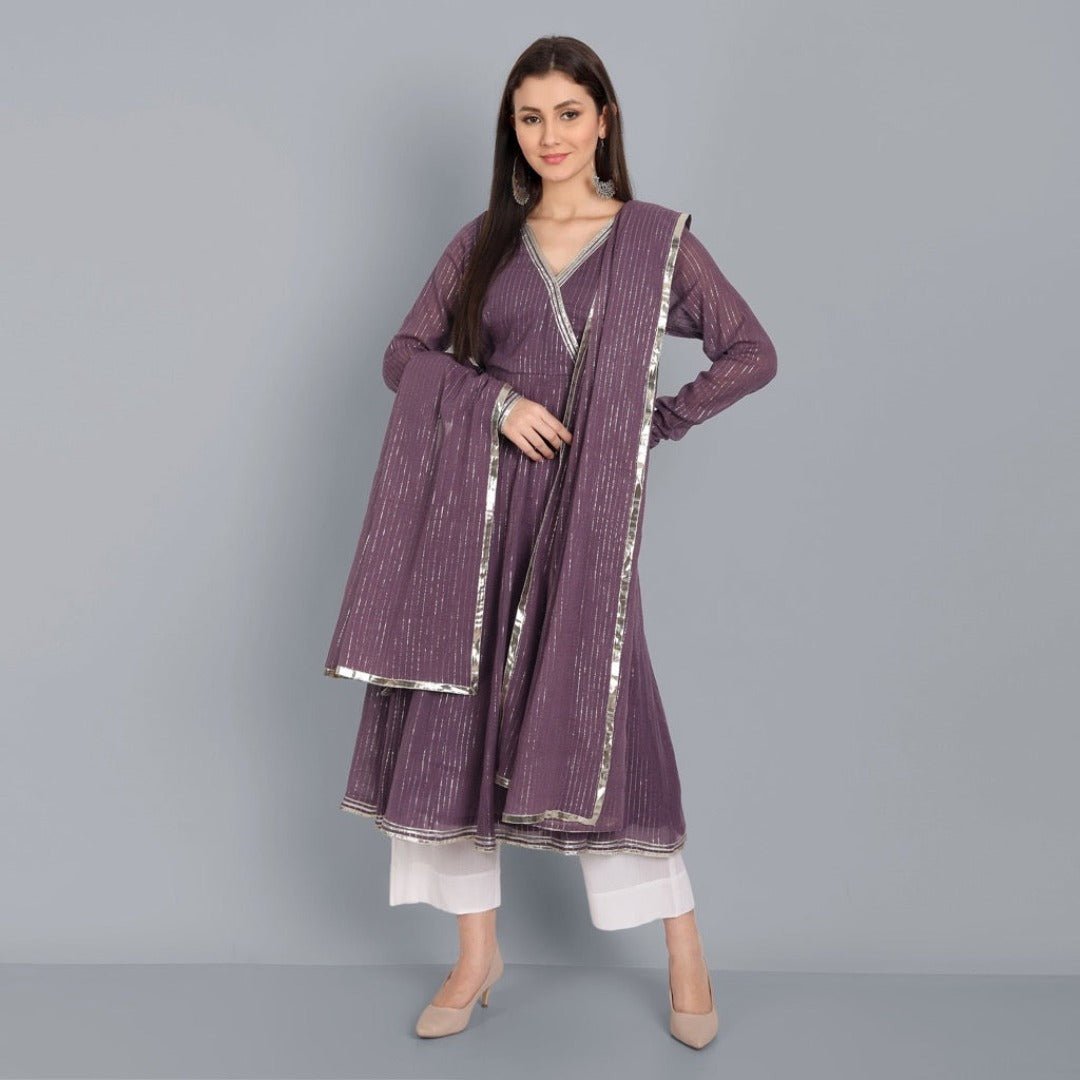 Dark Gray Kaasni Anarkali with Dupatta - Set of 3