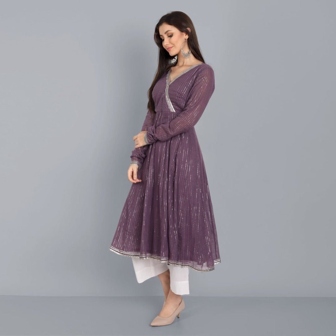 Dark Gray Kaasni Anarkali with Dupatta - Set of 3