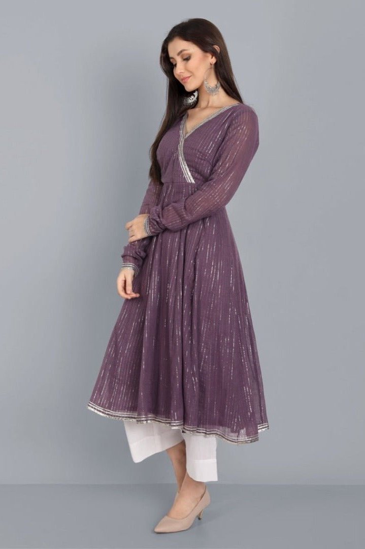 Dark Gray Kaasni Anarkali with Dupatta - Set of 3