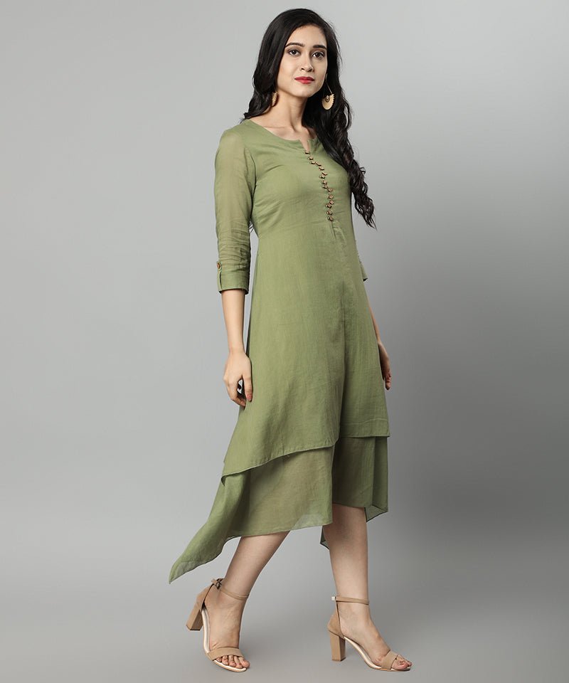 Dim Gray Khaki Mul Cotton Hunter Dress