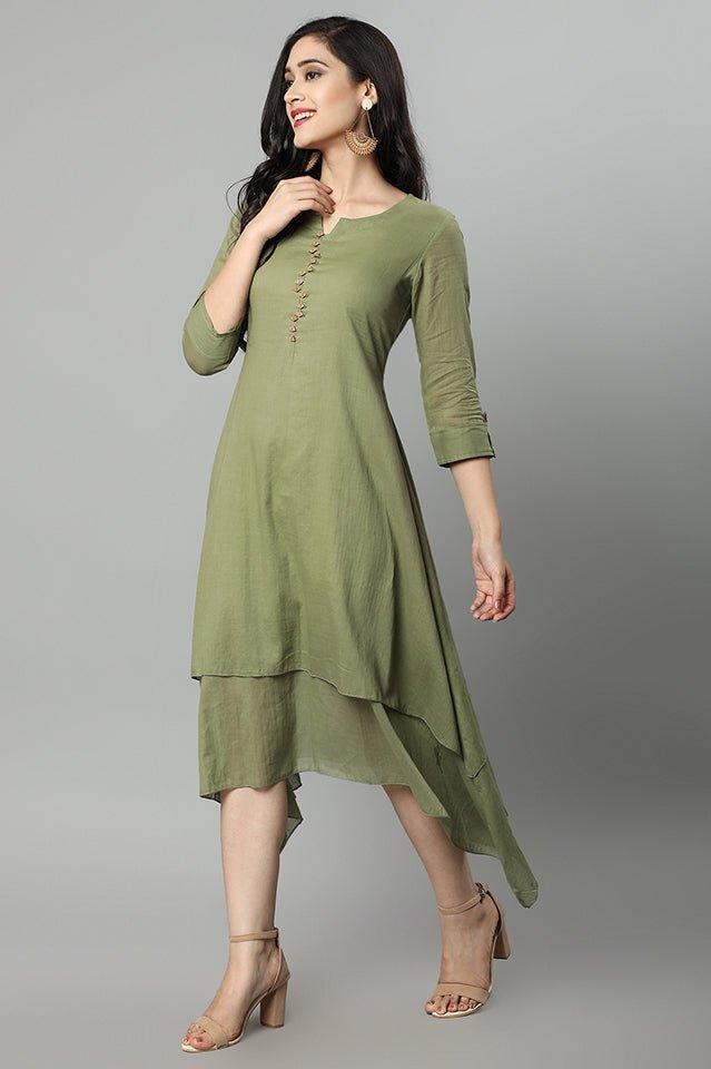 Dark Sea Green Khaki Mul Cotton Hunter Dress