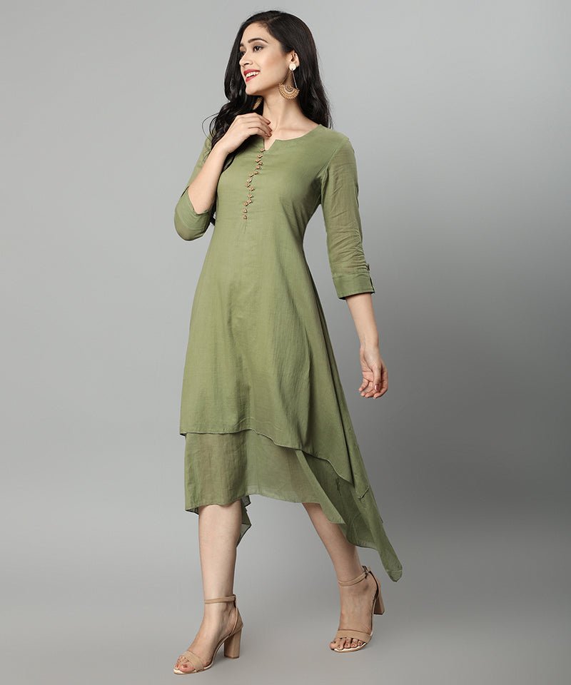 Dark Sea Green Khaki Mul Cotton Hunter Dress