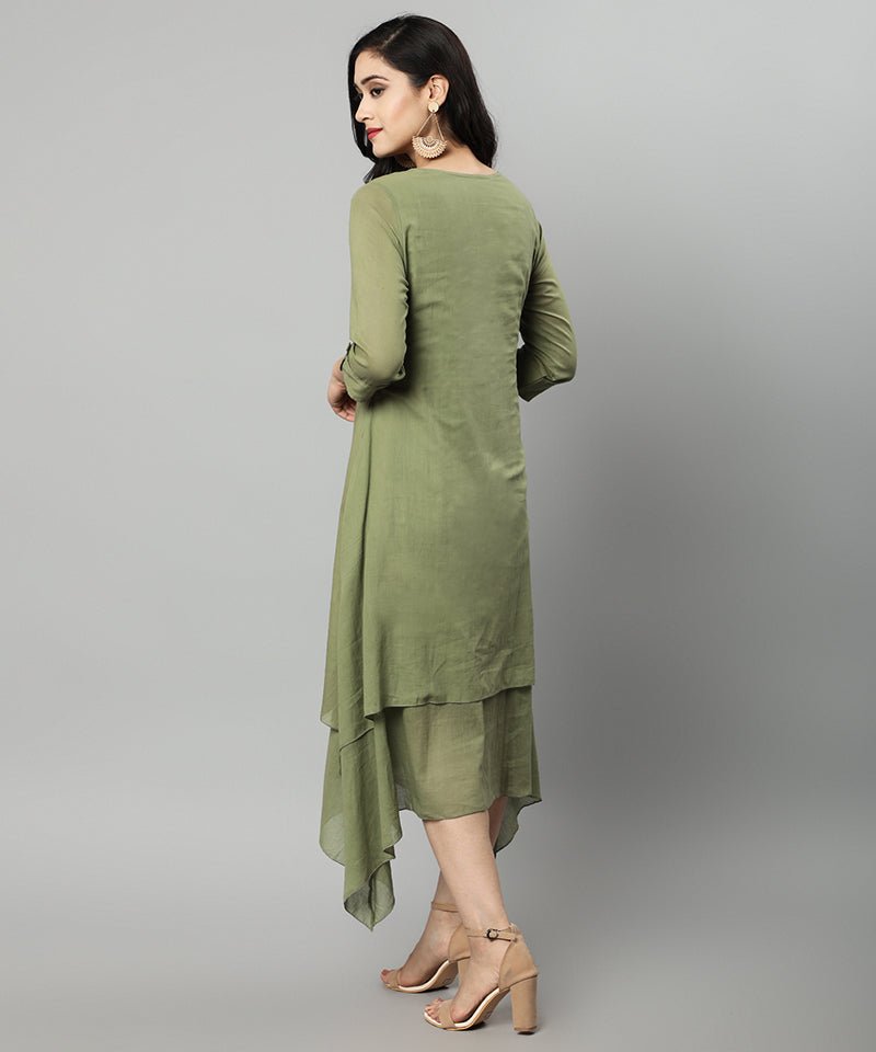 Dim Gray Khaki Mul Cotton Hunter Dress