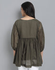 Dark Olive Green Khaki Mul Cotton Tunic Top