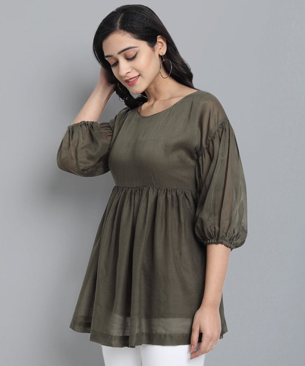 Gray Khaki Mul Cotton Tunic Top