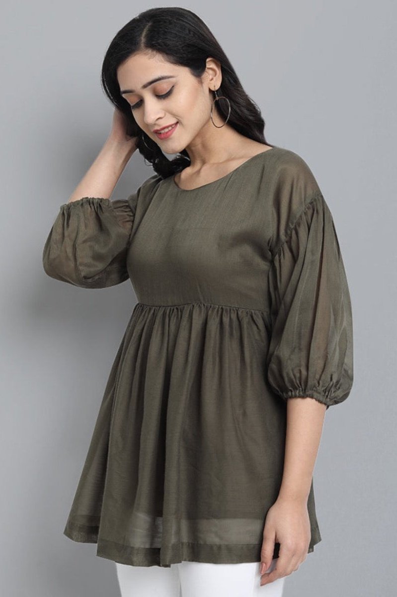 Gray Khaki Mul Cotton Tunic Top