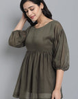 Gray Khaki Mul Cotton Tunic Top