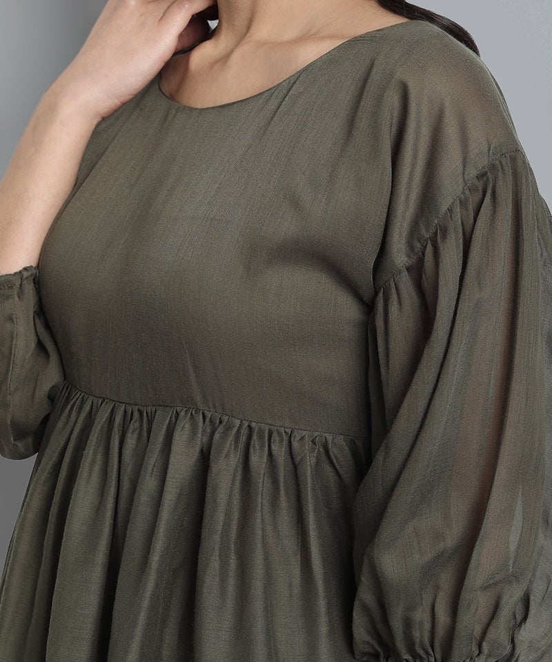 Dim Gray Khaki Mul Cotton Tunic Top