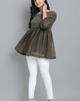 Dark Olive Green Khaki Mul Cotton Tunic Top