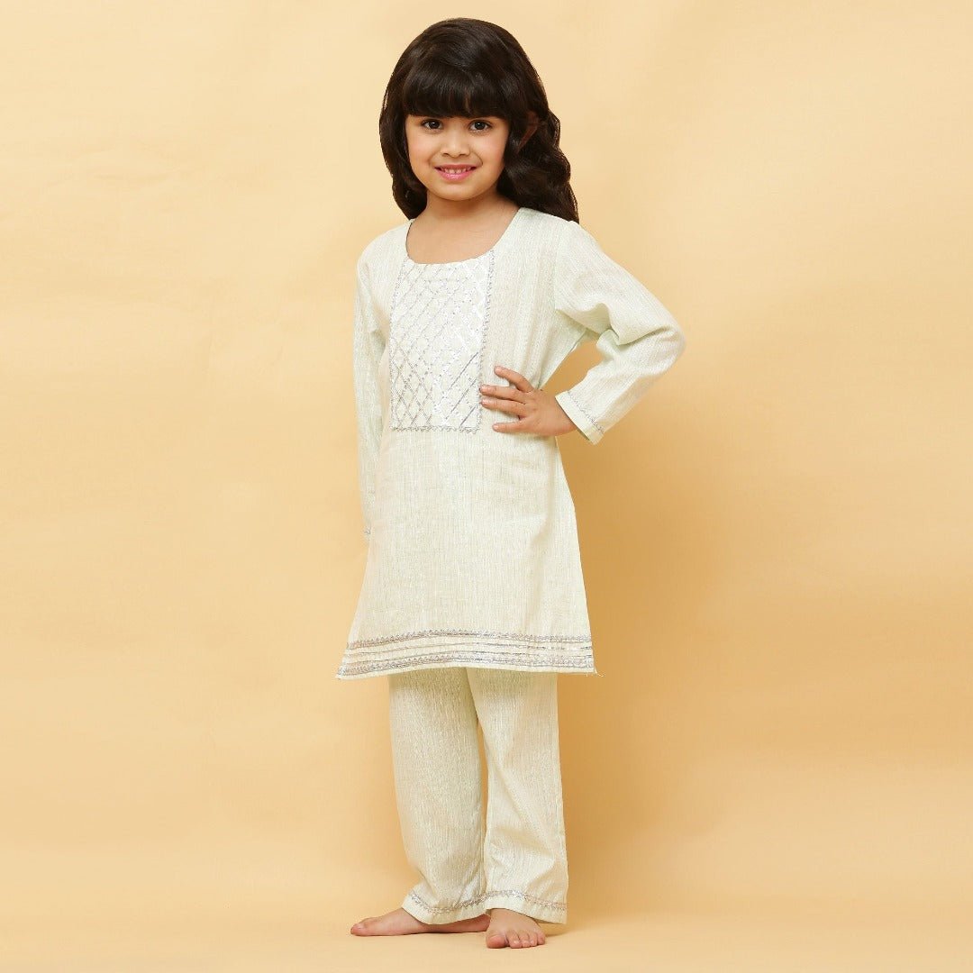 Wheat Light Green Lurex Kurta and shalwar