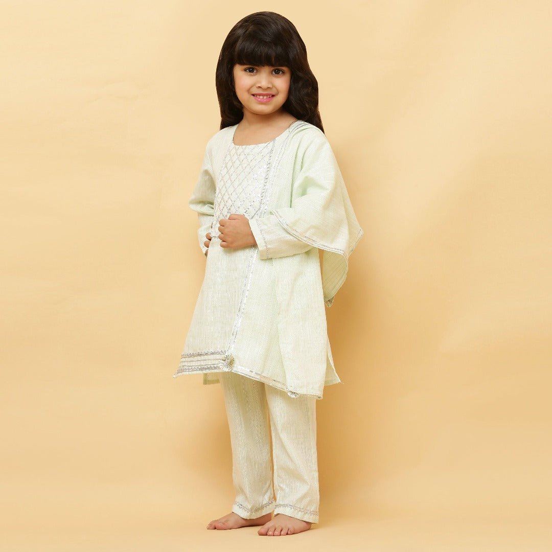 Wheat Light Green Lurex Kurta and shalwar