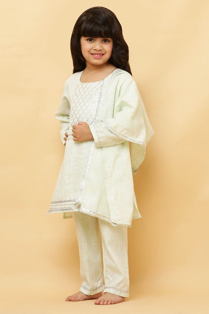 Wheat Light Green Lurex Kurta and shalwar