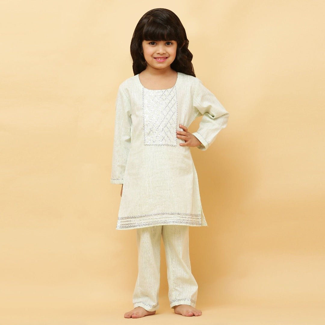 Wheat Light Green Lurex Kurta and shalwar