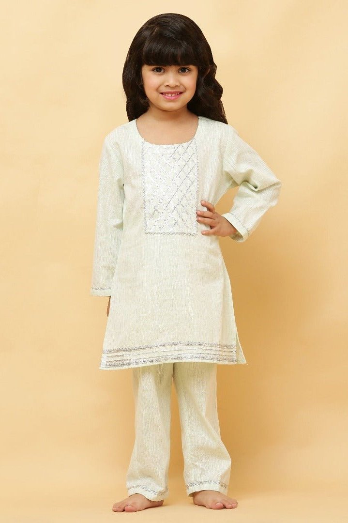 Wheat Light Green Lurex Kurta and shalwar