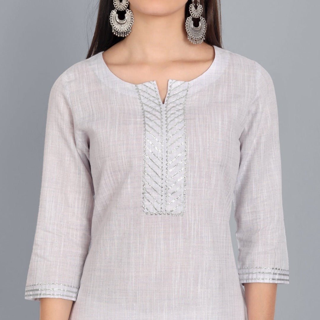 Gray Light Mouve Lurex Kurta with Dupatta - Set of 3